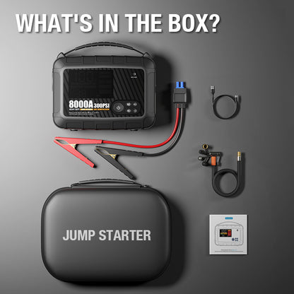 8000A, 28000mAh PRO MAX Heavy Duty Jump Starter with Air Compressor