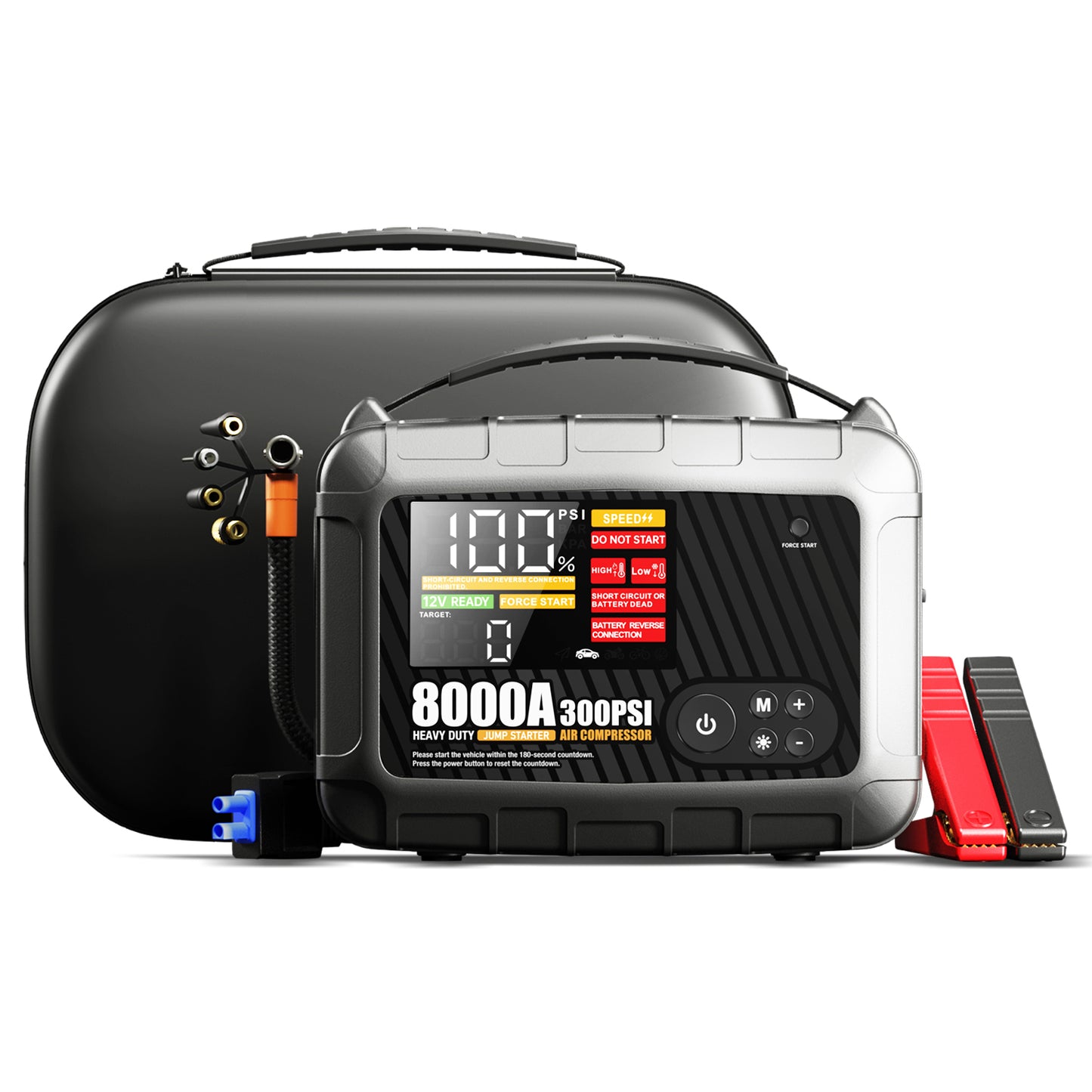 8000A, 28000mAh PRO MAX Heavy Duty Jump Starter with Air Compressor