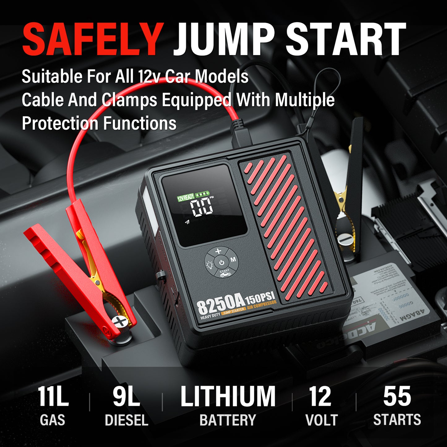 Heavy Duty Car Jump Starter with Air Pump 8250A 22,000mAh