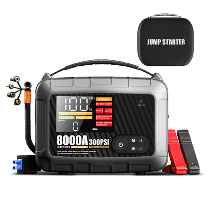 8000A, 28000mAh PRO MAX Heavy Duty Jump Starter with Air Compressor