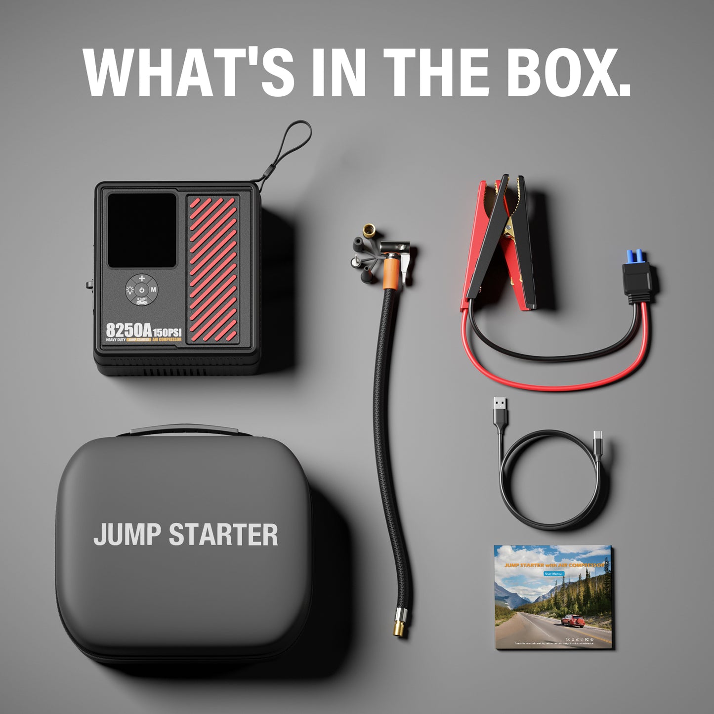 Heavy Duty Car Jump Starter with Air Pump 8250A 22,000mAh