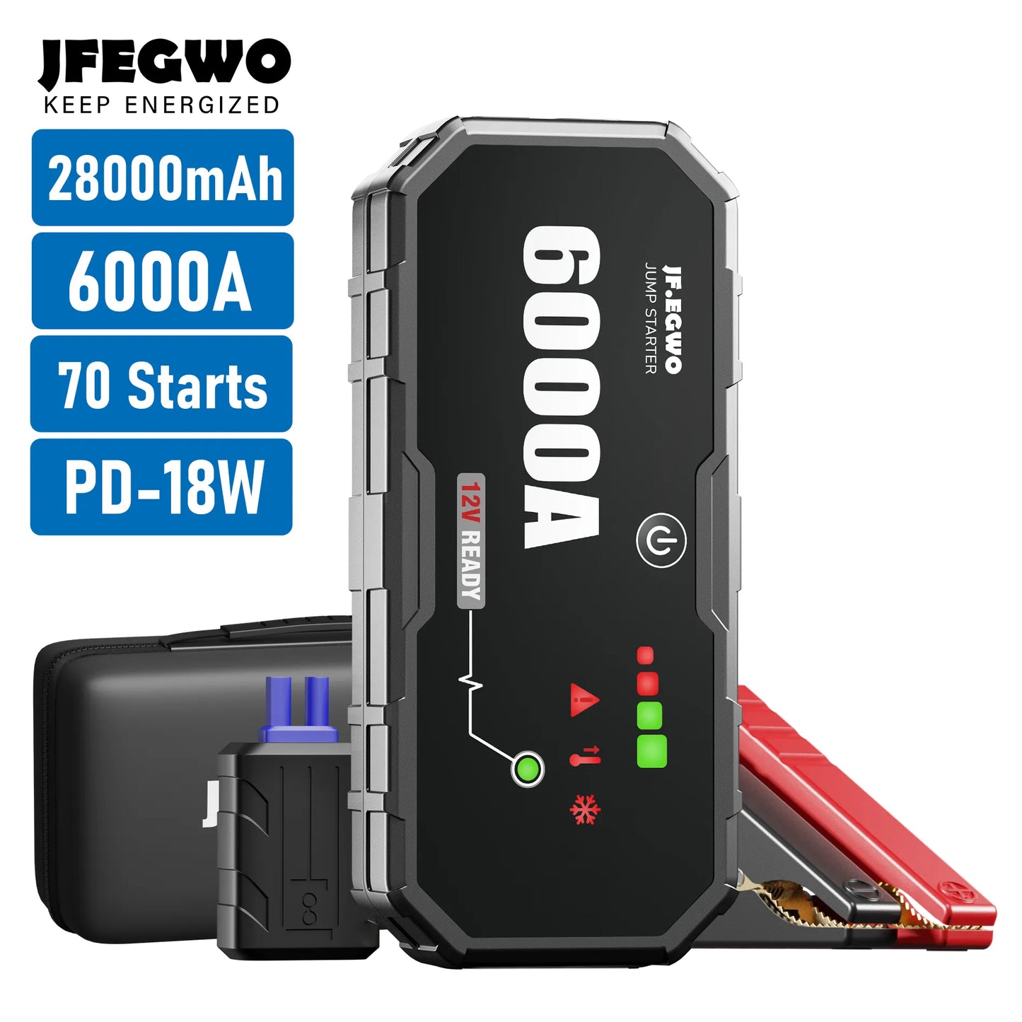 Heavy Duty Jump Starter, Powerbank, 6,000A